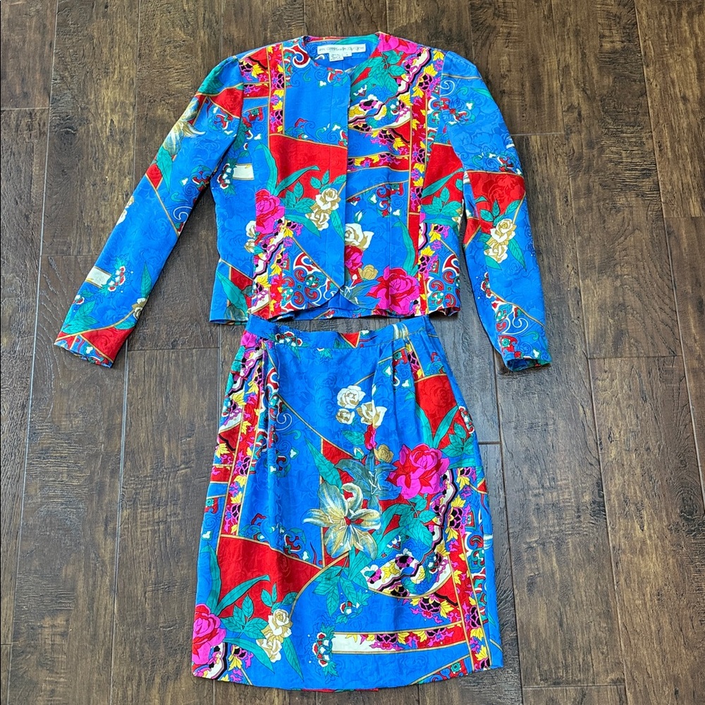 Umi Collections by Anne Crimmins 100% Silk 80s Vintage Blouse and Skirt Set - Picture 2 of 9